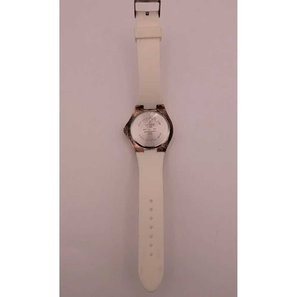 Women's White Ceramic Watch Bracelet‎ Band Rose Gold tone Accent New Battery